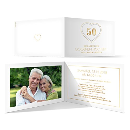 20 x Goldene Hochzeit Einladungskarten Hochzeitseinladungen Einladungen 50 Jahre - Jubiläums-Herz von Kartenmachen.de