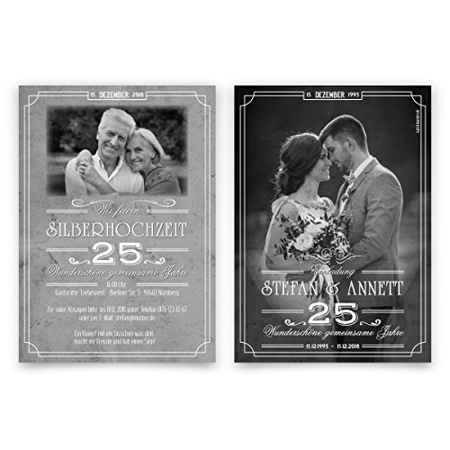 40 x Hochzeitseinladungen Silberhochzeit silberne Hochzeit Einladung - 25 wundervolle Jahre von Kartenmachen.de