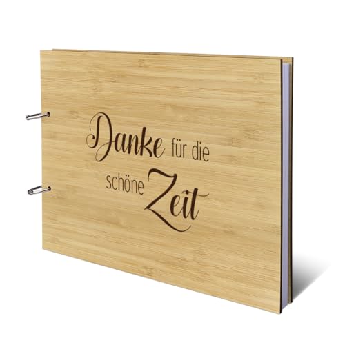 Abschied Gästebuch echtes Holz DIN A4 Buch - Danke für die Zeit - mit 72 Blatt / 144 Seiten Naturpapier Weiß von Kartenmachen.de