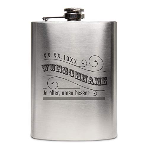 Flachmann Edelstahl 237 ml 8 oz individuelle Gravur Geschenk - Je älter, umso besser von Kartenmachen.de