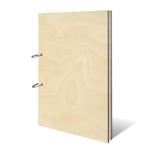 Gästebuch echtes Holz DIN A4 Buch ohne Gravur - Blanko - mit 72 Blatt / 144 Seiten Naturpapier Weiß von Kartenmachen.de