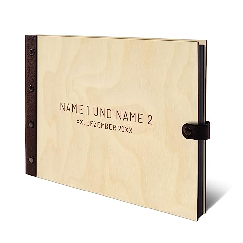 Hochzeit Gästebuch Birkensperrholz mit Lederrücken Gravur individuell Holzcover mit 72 Blatt | 144 Seiten DIN A4 quer 302x215mm - Schlicht Hochzeit Gästebuch Birkensperrholz mit Lederrücken Gravur individuell Holzcover mit 72 Blatt | 144 Seiten DIN A4 quer 302x215mm - Schlicht von Kartenmachen.de