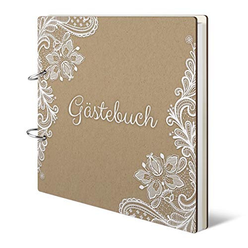 Hochzeit Gästebuch Holzcover 215 x 215 mm 144 Naturpapier Innenseiten - Rustikal Kraftpapier von Kartenmachen.de