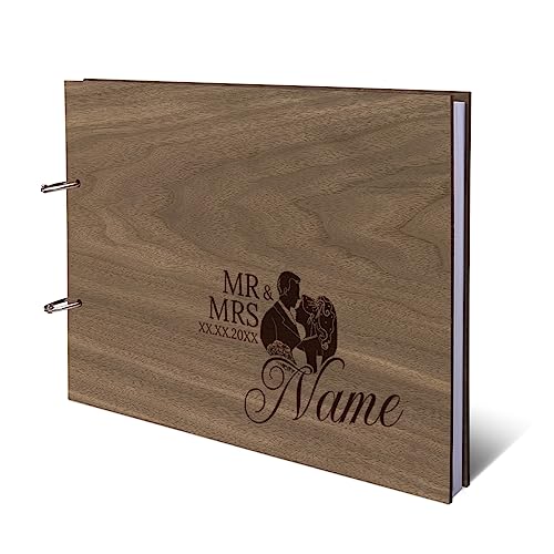 Hochzeit Gästebuch Okoume Holz Gravur individuell Holzcover mit 144 Naturpapier Innenseiten DIN A4 quer 302 x 215 mm - Mr & Mrs von Kartenmachen.de