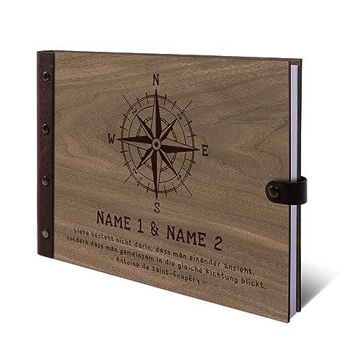 Hochzeit Gästebuch Okoume Holz Holzcover individuelle Gravur 72 Blatt | 144 Seiten DIN A4 quer 302x215mm - Kompass Hochzeit Gästebuch Okoume Holz Holzcover individuelle Gravur 72 Blatt | 144 Seiten DIN A4 quer 302x215mm - Kompass von Kartenmachen.de