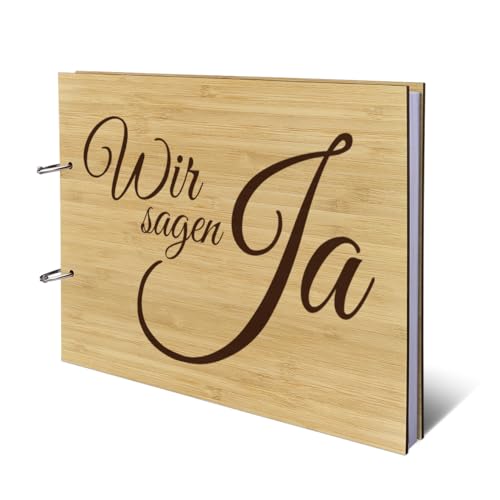 Hochzeit Gästebuch echtes Holz DIN A4 Buch - Ja - mit 72 Blatt / 144 Seiten Naturpapier Weiß von Kartenmachen.de