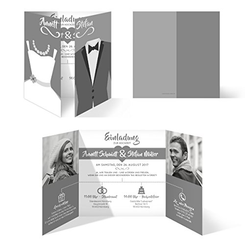 Hochzeitseinladungen (10 Stück) - Braut und Bräutigam Altarfalz - Hochzeitskarten in Grau von Kartenmachen.de