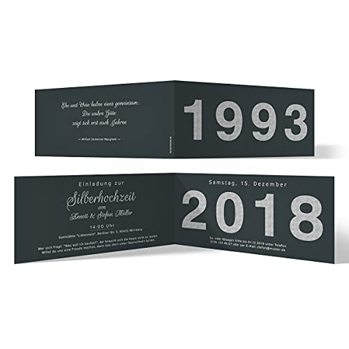 Kartenmachen.de 100 x Hochzeitseinladungen Silberhochzeit silberne Hochzeit Einladung - Jahrzehnt Sprung von Kartenmachen.de