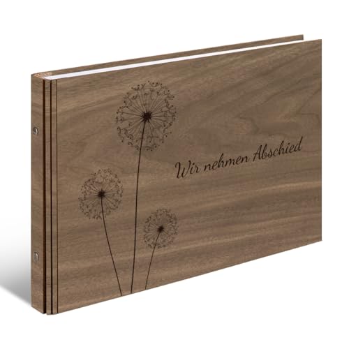 Kondolenzbuch Gästebuch echtes Holz DIN A4 Buch - Pusteblume - mit 72 Blatt / 144 Seiten Naturpapier Weiß von Kartenmachen.de