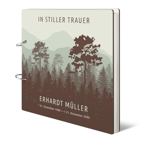Kondolenzbuch individuell bedruckt 215x215mm inkl. 144 Naturpapier Innenseiten - stiller Wald Grün und Braun Kondolenzbuch individuell bedruckt 215x215mm inkl. 144 Naturpapier Innenseiten - stiller Wald Grün und Braun von Kartenmachen.de