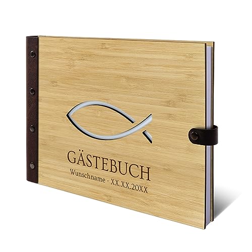 Konfirmation Kommunion Taufe Gästebuch Kondolenzbuch Bambus mit Lederrücken Holzcover lasergeschnitten individuelle Gravur 72 Blatt | 144 Seiten DIN A4 quer 302x215mm - Jesus Fisch Konfirmation Kommunion Taufe Gästebuch Kondolenzbuch Bambus mit Lederrücken Holzcover lasergeschnitten individuelle Gravur 72 Blatt | 144 Seiten DIN A4 quer 302x215mm - Jesus Fisch von Kartenmachen.de