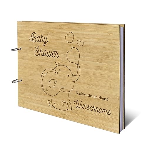 Personalisiertes Babyparty Gästebuch Holz DIN A4 Babyshower Taufe Erinnerungsbuch Gravur - Herz-Elefant - mit 72 Blatt / 144 Seiten Naturpapier Weiß Personalisiertes Babyparty Gästebuch Holz DIN A4 Babyshower Taufe Erinnerungsbuch Gravur - Herz-Elefant - mit 72 Blatt / 144 Seiten Naturpapier Weiß von Kartenmachen.de