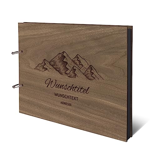 Personalisiertes Ferienwohnung Fotoalbum echtes Holz DIN A4 Besucherbuch mit Lasergravur - Berge - mit 25 Blatt / 50 Seiten Fotokarton Schwarz Personalisiertes Ferienwohnung Fotoalbum echtes Holz DIN A4 Besucherbuch mit Lasergravur - Berge - mit 25 Blatt / 50 Seiten Fotokarton Schwarz von Kartenmachen.de