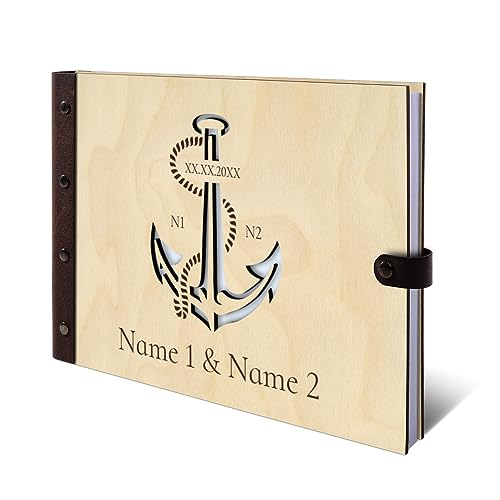 Personalisiertes Hochzeit Gästebuch echtes Holz DIN A4 Hochzeitsbuch mit Lasergravur - Anker - mit 72 Blatt / 144 Seiten Naturpapier Weiß Personalisiertes Hochzeit Gästebuch echtes Holz DIN A4 Hochzeitsbuch mit Lasergravur - Anker - mit 72 Blatt / 144 Seiten Naturpapier Weiß von Kartenmachen.de