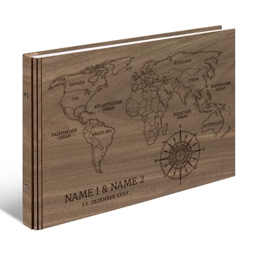 Personalisiertes Hochzeit Gästebuch echtes Holz DIN A4 Hochzeitsbuch mit Lasergravur - Weltkarte - mit 72 Blatt / 144 Seiten Naturpapier Weiß Personalisiertes Hochzeit Gästebuch echtes Holz DIN A4 Hochzeitsbuch mit Lasergravur - Weltkarte - mit 72 Blatt / 144 Seiten Naturpapier Weiß von Kartenmachen.de