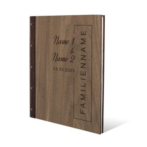 Personalisiertes Stammbuch Hochzeit aus echtem Holz mit Leder Rücken A5 oder A4 inkl. vorgedruckten Seiten - Familienname Personalisiertes Stammbuch Hochzeit aus echtem Holz mit Leder Rücken A5 oder A4 inkl. vorgedruckten Seiten - Familienname von Kartenmachen.de