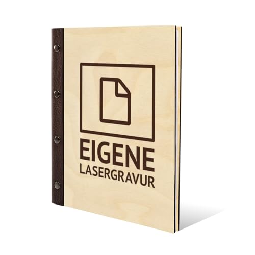 Personalisiertes Stammbuch aus Holz mit Leder Rücken A5 oder A4 - Eigene Gravurdatei hochladen Schwarz-Weiß Personalisiertes Stammbuch aus Holz mit Leder Rücken A5 oder A4 - Eigene Gravurdatei hochladen Schwarz-Weiß von Kartenmachen.de