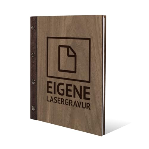 Personalisiertes Stammbuch aus Holz mit Leder Rücken A5 oder A4 - Eigene Gravurdatei hochladen Schwarz-Weiß von Kartenmachen.de
