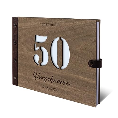 Individuelles Gästebuch zum 50. Geburtstag – Echtes Holz mit Persönlicher Gravur, Zahl ausgestanzt – hochwertige 72 Blatt / 144 Naturpapier Seiten, DIN A4 Quer – Ideal für bleibende Erinnerungen Individuelles Gästebuch zum 50. Geburtstag – Echtes Holz mit Persönlicher Gravur, Zahl ausgestanzt – hochwertige 72 Blatt / 144 Naturpapier Seiten, DIN A4 Quer – Ideal für bleibende Erinnerungen von Kartenmachen.de