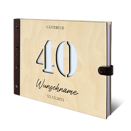 Individuelles Gästebuch zum 40. Geburtstag – Echtes Holz mit Persönlicher Gravur, Zahl ausgestanzt – hochwertige 72 Blatt / 144 Naturpapier Seiten, DIN A4 Quer – Ideal für bleibende Erinnerungen Individuelles Gästebuch zum 40. Geburtstag – Echtes Holz mit Persönlicher Gravur, Zahl ausgestanzt – hochwertige 72 Blatt / 144 Naturpapier Seiten, DIN A4 Quer – Ideal für bleibende Erinnerungen von Kartenmachen.de