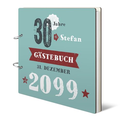 Runder Geburtstag Gästebuch individuell bedruckt 215x215mm inkl. 144 Naturpapier Innenseiten 30 Jahre - Retro Geburtsjahr von Kartenmachen.de