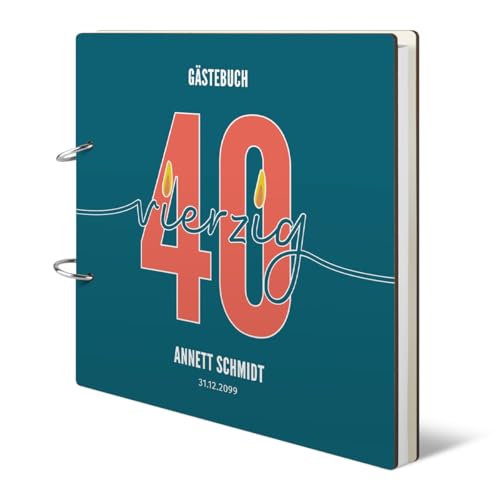 Runder Geburtstag Gästebuch individuell bedruckt 215x215mm inkl. 144 Naturpapier Innenseiten 40 Jahre - Foto Zeitstrahl von Kartenmachen.de