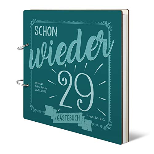 Runder Geburtstag Gästebuch individuell bedruckt 215x215mm inkl. 144 Naturpapier Innenseiten 50 Jahre - schon wieder 29 von Kartenmachen.de