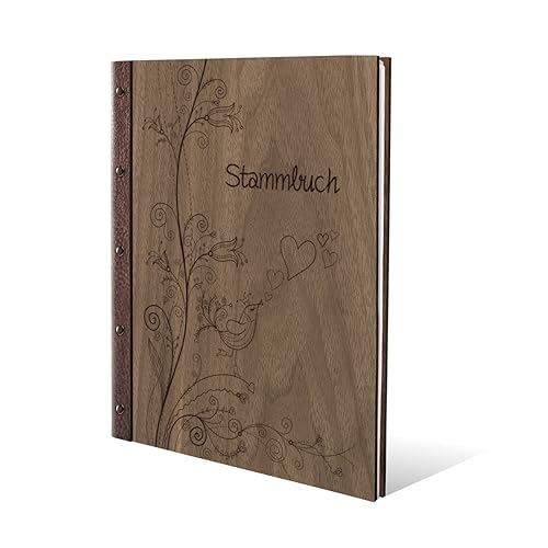 Stammbuch der Familie Holz mit Echtleder Rücken mit Extras DIN A4 Nussbaum Amerikanisch - Liebesbaum von Kartenmachen.de