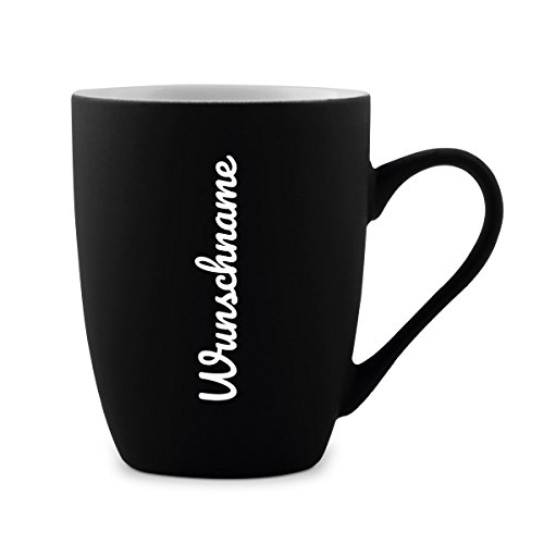 Tasse 300ml Keramik gummiert Teetasse Kaffeetasse individuell Gravur Schwarz - Schriftzug Name von Kartenmachen.de