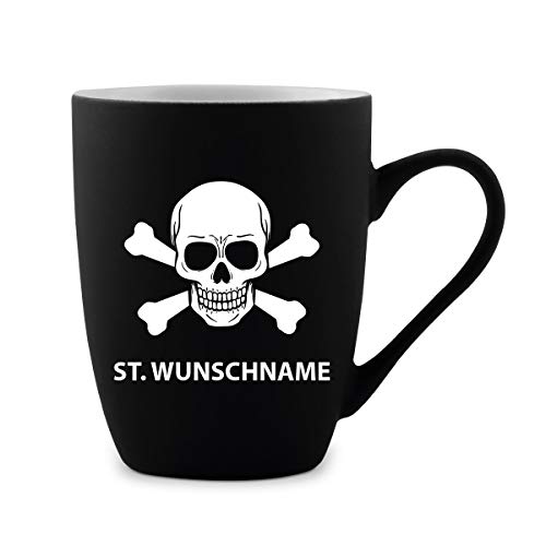 Tasse 300ml Keramik gummiert Teetasse Kaffeetasse individuell Gravur Schwarz - St. Schädel von Kartenmachen.de