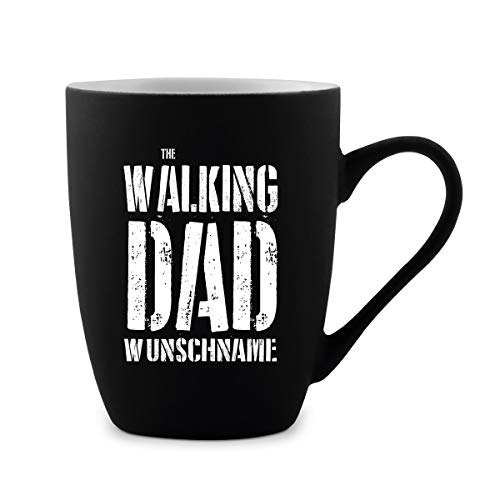 Tasse 300ml Keramik gummiert Teetasse Kaffeetasse individuell Gravur Schwarz - Walking Dad von Kartenmachen.de