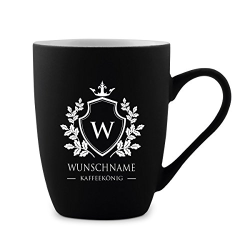 Tasse 300ml Keramik gummiert Teetasse Kaffeetasse individuell Gravur Schwarz - Wappen von Kartenmachen.de