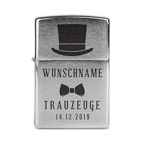 Zippo Sturmfeuerzeug Chrom Gebürstet Geschenk Gravur Individuell - Trauzeuge von Kartenmachen.de