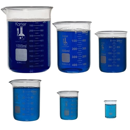 Karter Scientific 213A2 Borosilicate Glass Low Form Glass Beaker 5 piece Set 50, 100, 250, 500, 1000Ml (Pack of 5) by Karter Scientific von Karter Scientific