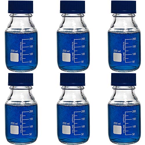 Karter Scientific 251L5 Aufbewahrungsflaschen aus Glas mit GL45 Schraubverschluss, Borosilikatglas, rund, 250 ml, 6 Stück von Karter Scientific
