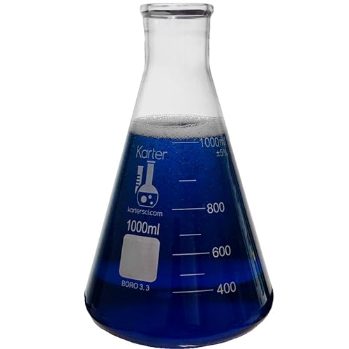 Karter Scientific Erlenmeyerkolben, 1000 ml, 3,3 Borosilikatglas, metrische Waage, verschiedene Varianten erhältlich von Karter Scientific
