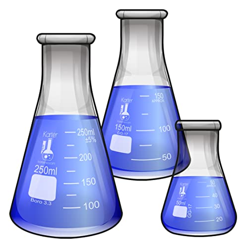 Karter Scientific Erlenmeyerkolben-Set aus Glas, 3 Größen – 50, 150 und 250 ml von Karter Scientific
