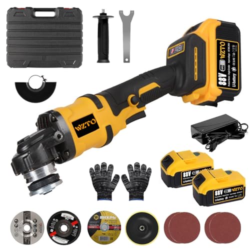 Akku Winkelschleifer Professional, 21V Winkelschleifer Elektrisch Set mit 2 * 5Ah Akkus, Scheiben-Ø125mm, 30,000RPM,1500W Bürstenlosen Motor, 3-Geschwindigkeiten, für Trenn, Schleif & Polieren von Kartols