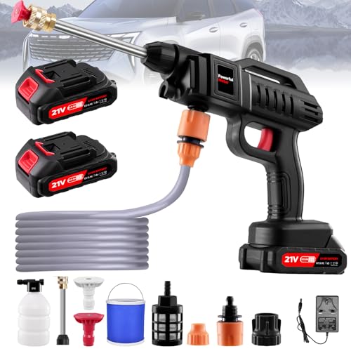 Akku Hochdruckreiniger, 21V 60Bar Mobile Akku-Hochdruckreiniger mit 2 Akku, 3-in-1 Düse, 5m Schlauch Tragbarer Hochdruckreiniger für Auto, Terrasse, Fenster, Rasen von Kartols