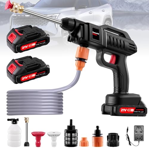 Akku Hochdruckreiniger, 21V 60Bar Mobile Akku-Hochdruckreiniger mit 2 Akku, 3-in-1 Düse, 5m Schlauch Tragbarer Hochdruckreiniger für Auto, Terrasse, Fenster, Rasen von Kartols