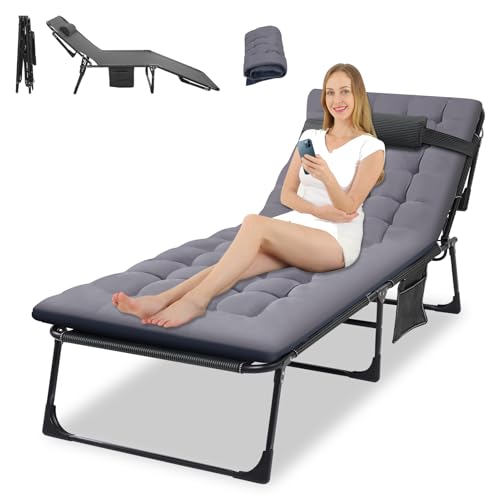 Sonnenliege Klappbar, Liegestuhl Garten, 4-Fach verstellbare Rückenlehne Gartenliegestuhl Leicht mit Matratze, Seitentaschen und Kopfstütze, Gartenliege Klappbar für Outdoor Camping Terrasse, 190x68cm Sonnenliege Klappbar, Liegestuhl Garten, 4-Fach verstellbare Rückenlehne Gartenliegestuhl Leicht mit Matratze, Seitentaschen und Kopfstütze, Gartenliege Klappbar für Outdoor Camping Terrasse, 190x68cm von Kartols