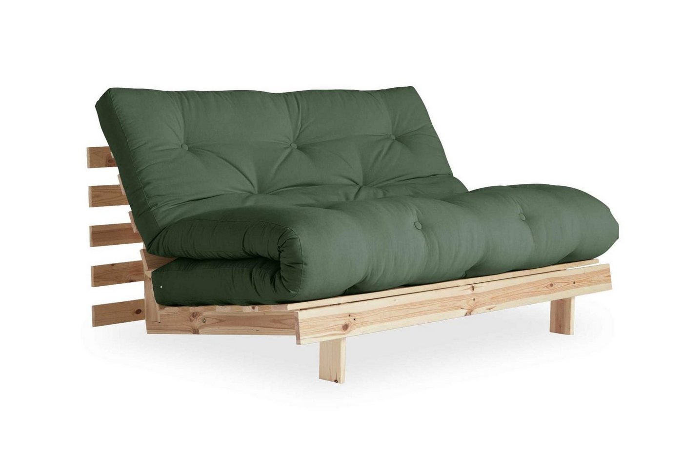 Karup Design 2-Sitzer Schlafsofa ROOTS 140 cm Sofa Gestell Kiefer Massivholz Bezug Oliv von Karup Design