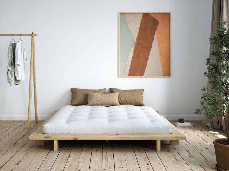 Karup Design Bettgestell JAPAN BED, Futonbett, Bodenbett, Holzrahmen, Jugendbett, Holzbett, Massivholzbett mit Lattenrost, Kiefer massiv, Doppelbett ohne Kopfteil von Karup Design