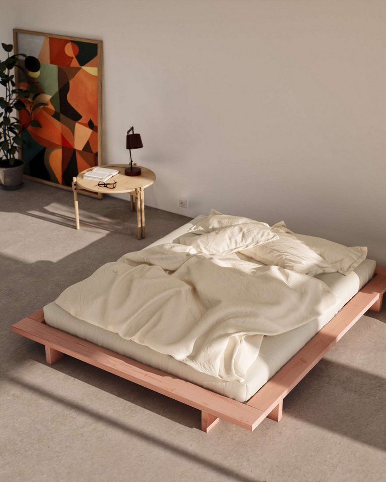 Karup Design Bettgestell JAPAN BED, Futonbett, Bodenbett, Holzrahmen, Jugendbett, Holzbett, Massivholzbett mit Lattenrost, Kiefer massiv, Doppelbett ohne Kopfteil von Karup Design