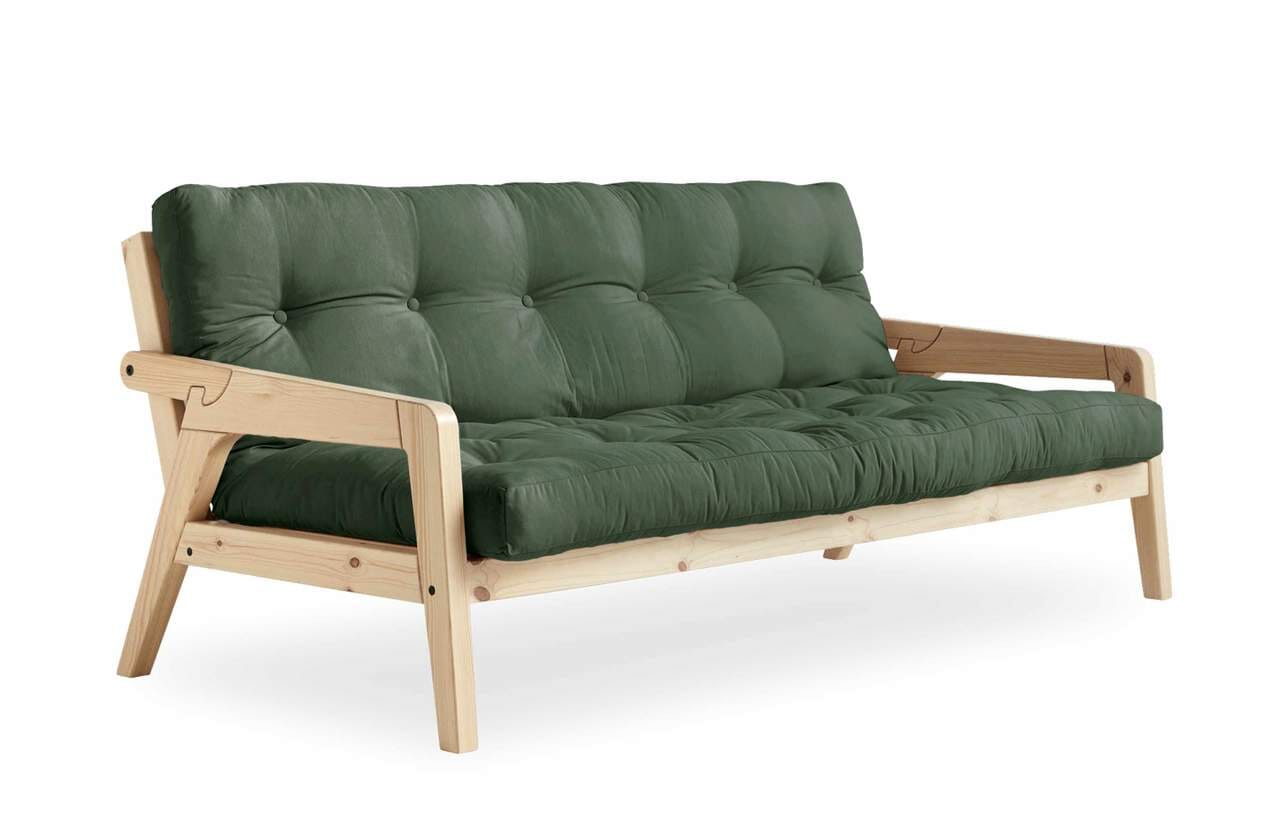 Sofabett Schlafsofa GRAB Gestell Kiefer Polster Olive Green mit klappbarer Rückenlehne von Karup von Karup