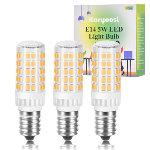 Karyoosi 3er E14 LED Lampe, LED Glühbirne Warmweiss 5W 3000K Ersetzt 50W Halogen Birne, E14 Led Leuchtmittel 600LM AC220-240V, Nicht Dimmbar, für Dunstabzugshaube Nähmaschine Wohnzimmer von Karyoosi