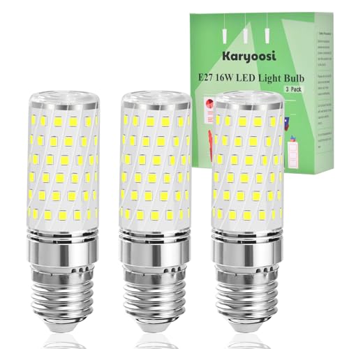 Karyoosi 3er E27 LED Lampe, E27 LED Kaltweiß 6000K,1600LM, 16W LED Glühbirne E27 Ersatz 150W Halogenlampe, Led Birne E27, AC 220-240V, Nicht Dimmbar, E27 Schraube Glühbirne von Karyoosi