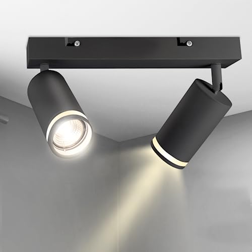 Karyoosi Deckenstrahler 2 Flammig, LED Deckenleuchte GU10, Deckenlampe Spot Schwenkbar 360° Deckenstrahler, für Wohnzimmer Schlafzimmer Küche, Nein GU10 Leuchtmittel, Schwarz Matt von Karyoosi