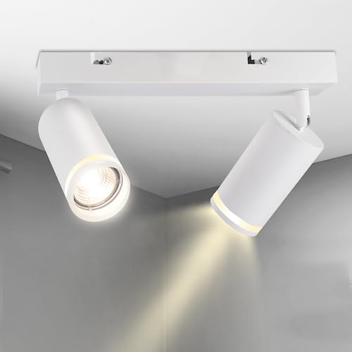 Karyoosi Deckenstrahler 2 Flammig, LED Deckenleuchte GU10, Deckenlampe Spot Schwenkbar 360° Deckenstrahler, für Wohnzimmer Schlafzimmer Küche, Nein GU10 Leuchtmittel,Weiß Matt von Karyoosi