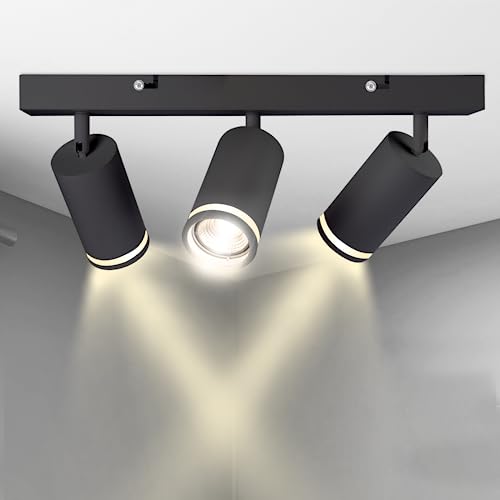 Karyoosi Deckenstrahler 3 Flammig, LED Deckenleuchte GU10, Deckenlampe Spot Schwenkbar 360° Deckenstrahler, für Wohnzimmer Schlafzimmer Küche, Nein GU10 Leuchtmittel, Schwarz Matt von Karyoosi